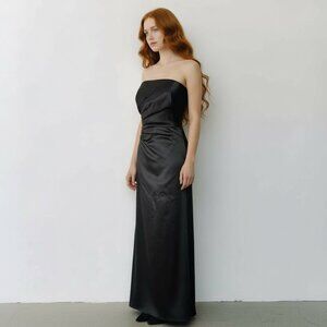 Vintage ABS 90s Y2K USA Made Strapless Evening Dress Black Satin Formal Gown